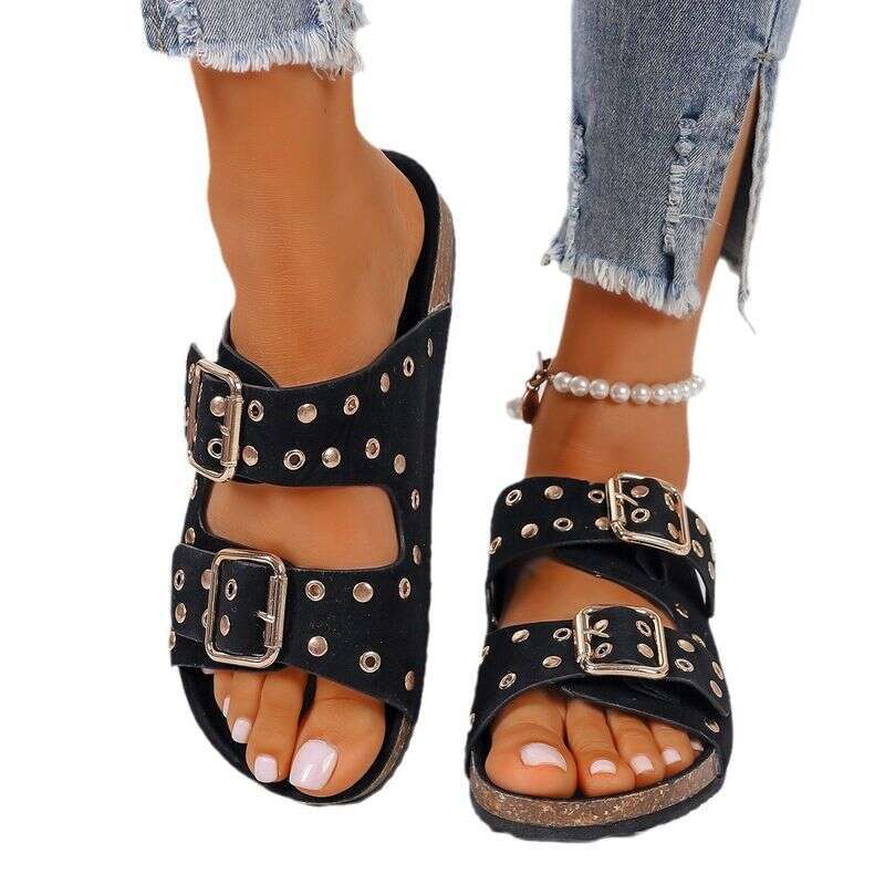 Women's Summer Wear New Sandals One-Line Casual Beach Shoes Cork Slippers