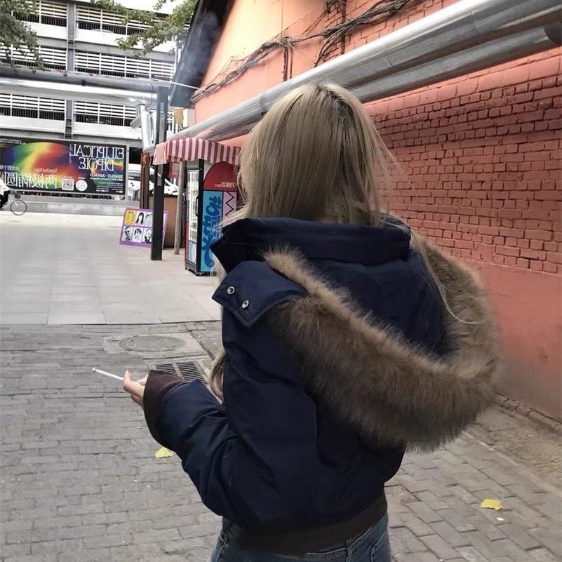 Womens Autumn Winter Fur Hooded Jacket Women Outerwear Thick Dowon Cotton Padded Slim Short Parkas Female Cropped Puffer Bubble251129ww