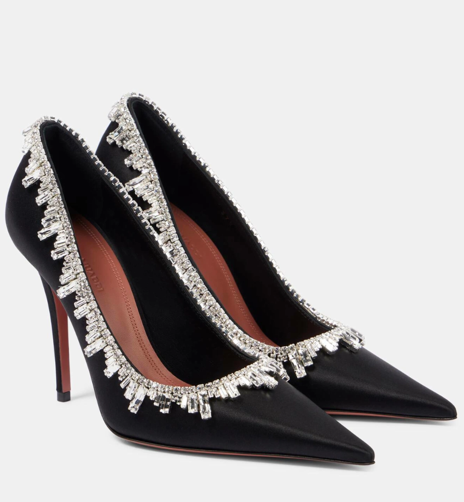 Luxury Design Women Begumissima 105 Embellished Satin Pumps Crystal Rhinestone Slingback Pointed Toes Party Wedding Dress Elegant Lady Walking EU35-