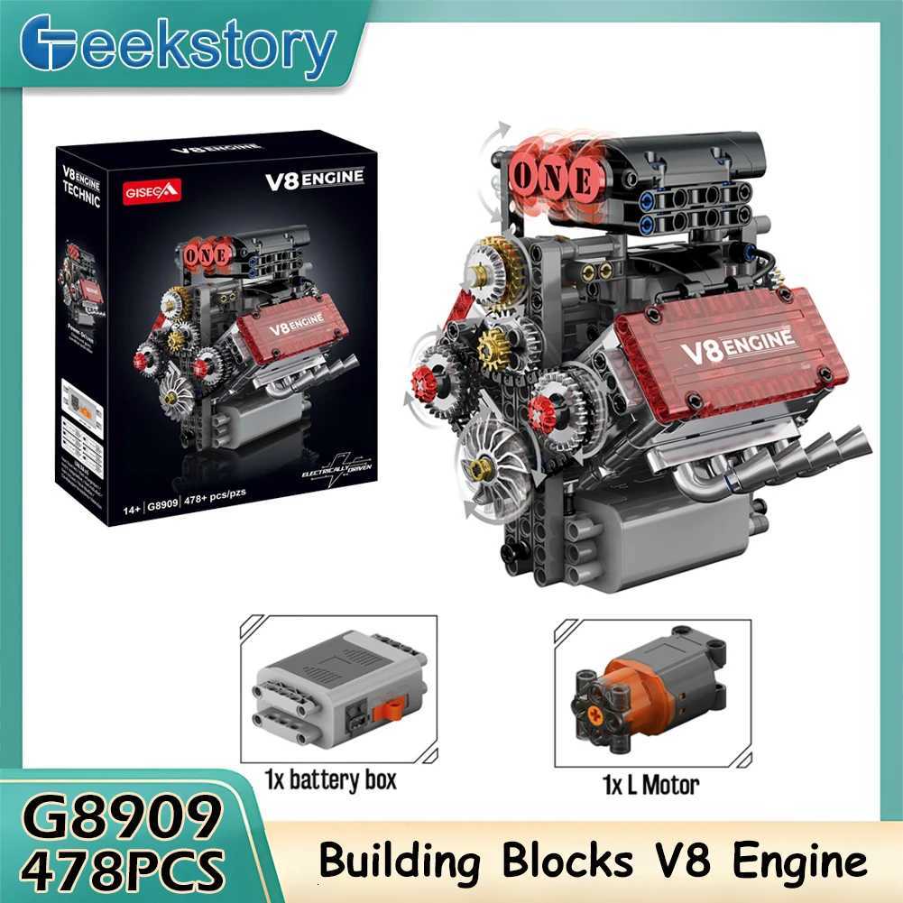 478PCS Motorized V8 Engine Building Blocks Set with L Motor AA Battery Box - DIY Simulation Model Car Parts for Kids Adults Gift K260311-image-1097062259