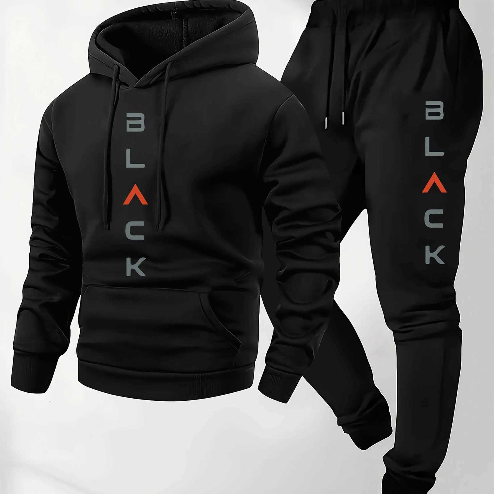 Mens fashionable printed hooded sweatshirt and sweatpants soft and comfortable autumn and winter hot item warm hooded set M251210