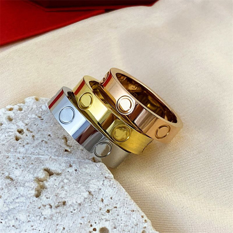 Not Faded Luxury Designer Rings 316L Titanium Steel Classic Love Ring Gold Plated Couple Ring For Men Women USA Size 6 7 8 9 10 11 12
