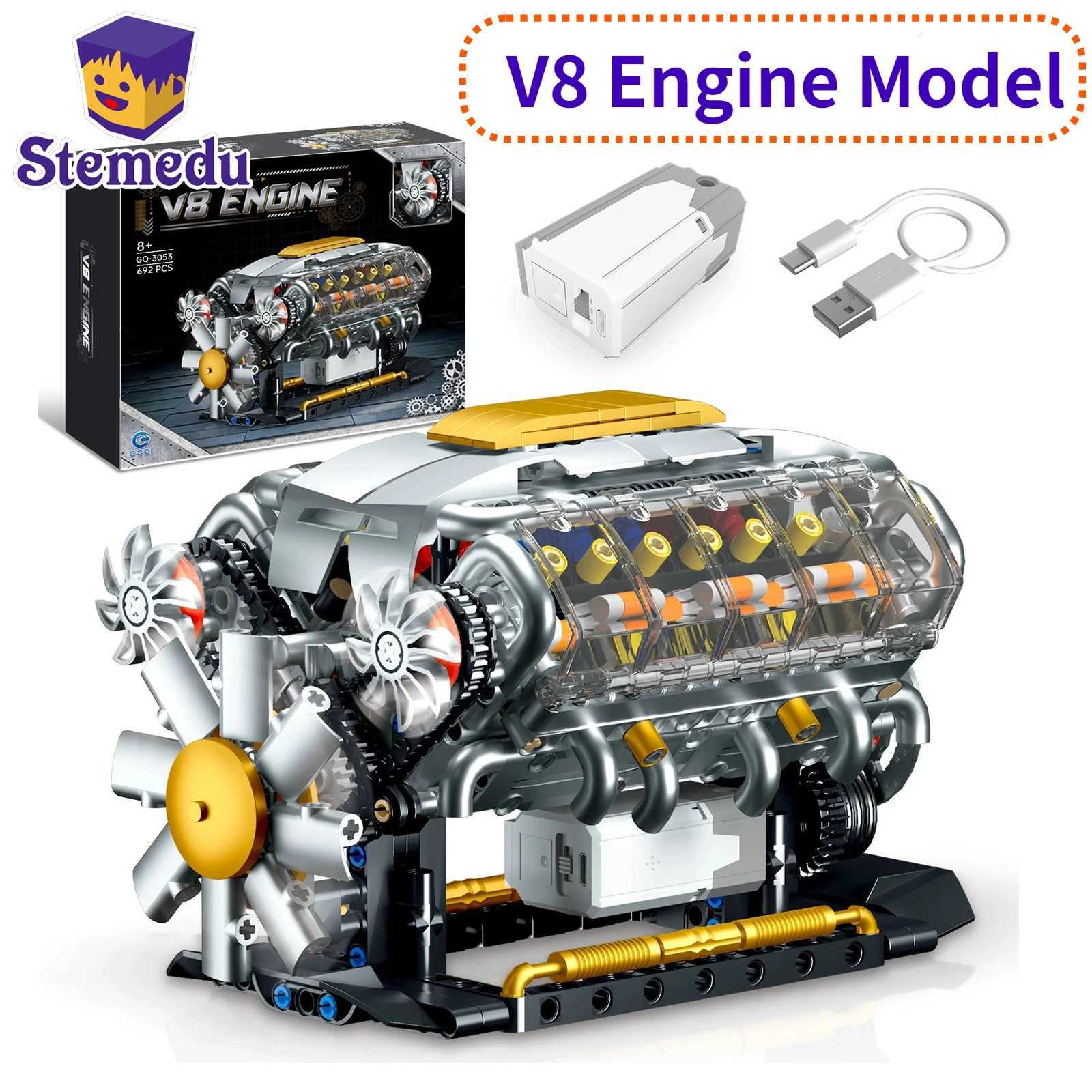 MOC Technik Electrically Driven V8 Engine Model Car Building Blocks Set Creative Educational Toys Christmas Gifts For Boys Kids K260311-image-1097062278