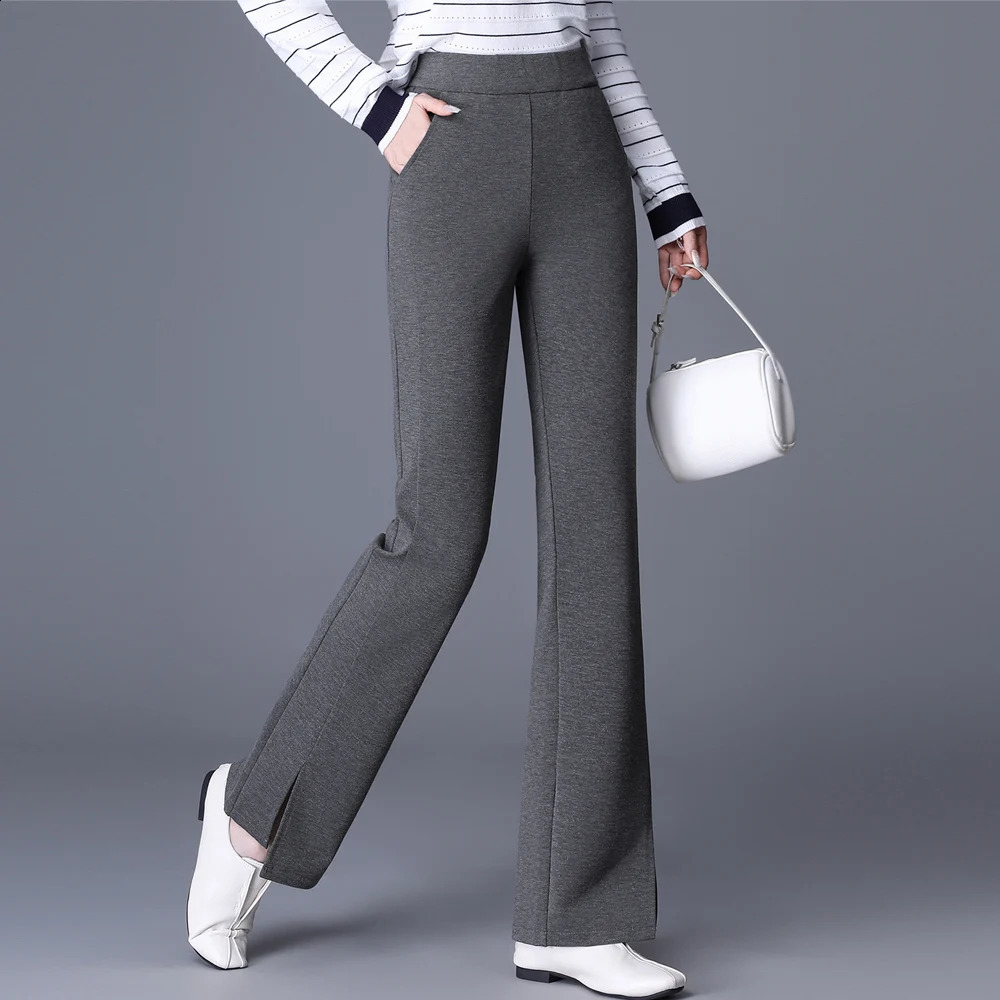 Korean style dark gray micro flared pants for womens autumn highend solid color fashionable plus size casual 251129