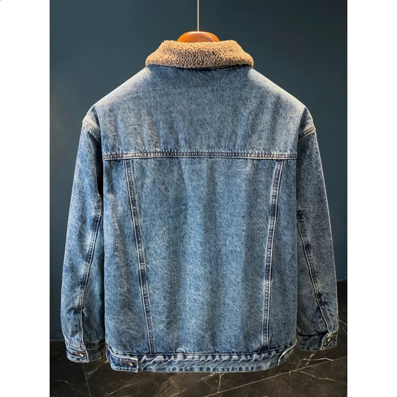 Thick denim jacket with added fleece for mens winter warmth clothing American retro plus collar 251129