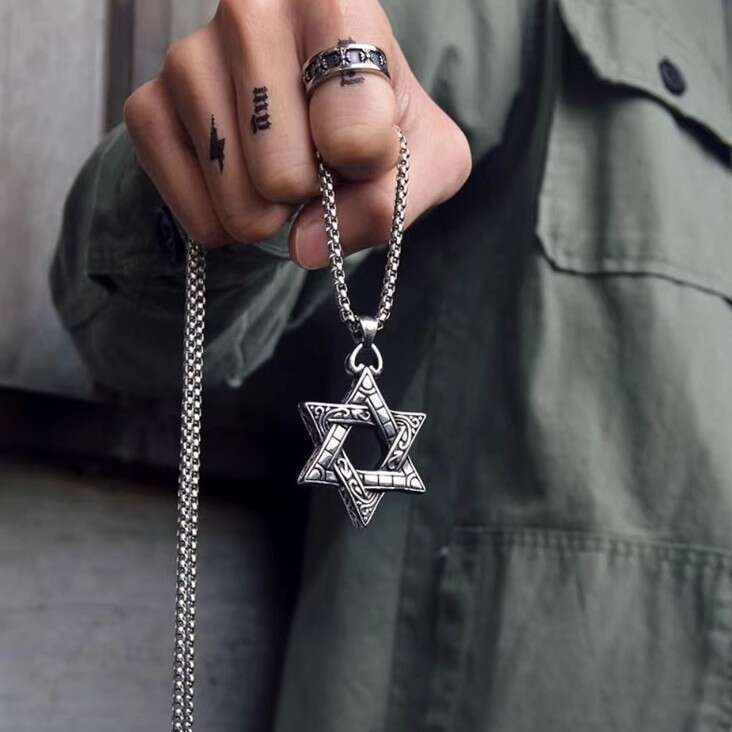 Six-Pointed Star Necklace Men's Trendy Hip-Hop Retro Titanium Steel Accessory Personality T-Shirt Pendant Long Style Internet Celebrity Sweater