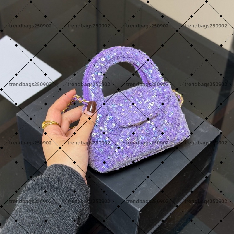sale Cowhide Leather Shiny Sequins Mini bag Handbag Designer Bag Handle Multi Colors Golden Hardware Chain Cross Body Shoulder Bags 12CM Totes Sacoc