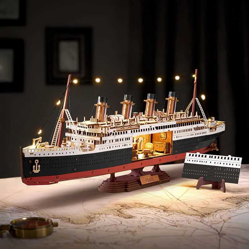 ROBOTIME Rolife Classic Luxury Cruise Ship 3D Puzzle LED Light Up Model with Lights Build for Display Nautical Decor for Home K260311-image-1097061866