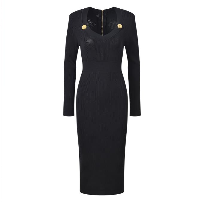 1901 XL 2026 Milan Style Runway Dress Autumn Crew Neck Long Sleeve Black Khaki MID Calf Brand Same Style Empire Womens Dress Fashion yl