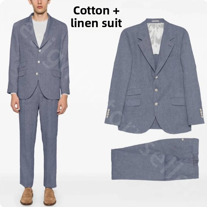 Luxury Designer Mens Cotton and Linen Sets Blazers Thin Coat Casual Trousers Elastic Waist Pants B1289