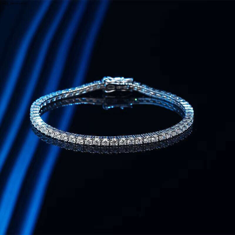 9 S925 Sterling Silver Four-Claw 2MM Silicon Stone Tennis Bracelet Fine Jewelry Passed VVS Moissanite Test, Obtained GRA Certificate