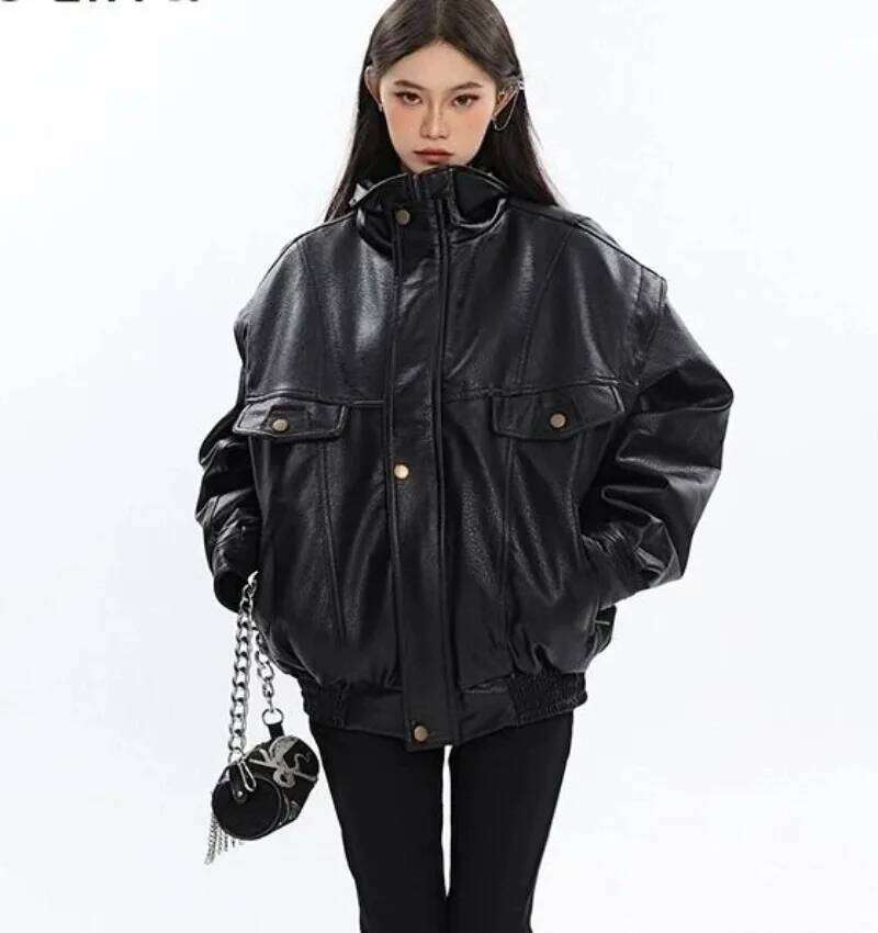 Vintage Leather Men Women Moto Biker Coat Spring Windbreaker Korean Style PU Loose Aviator Jacket Unisex Luxury