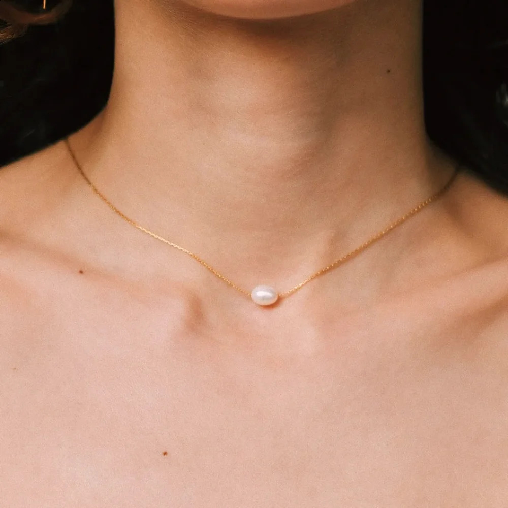 Single Baroque Pearl Drop Stainless Steel Necklace for Women Gold Color Thin Collarbone Snake Chain Minimalist Fashion Jewelry 251205