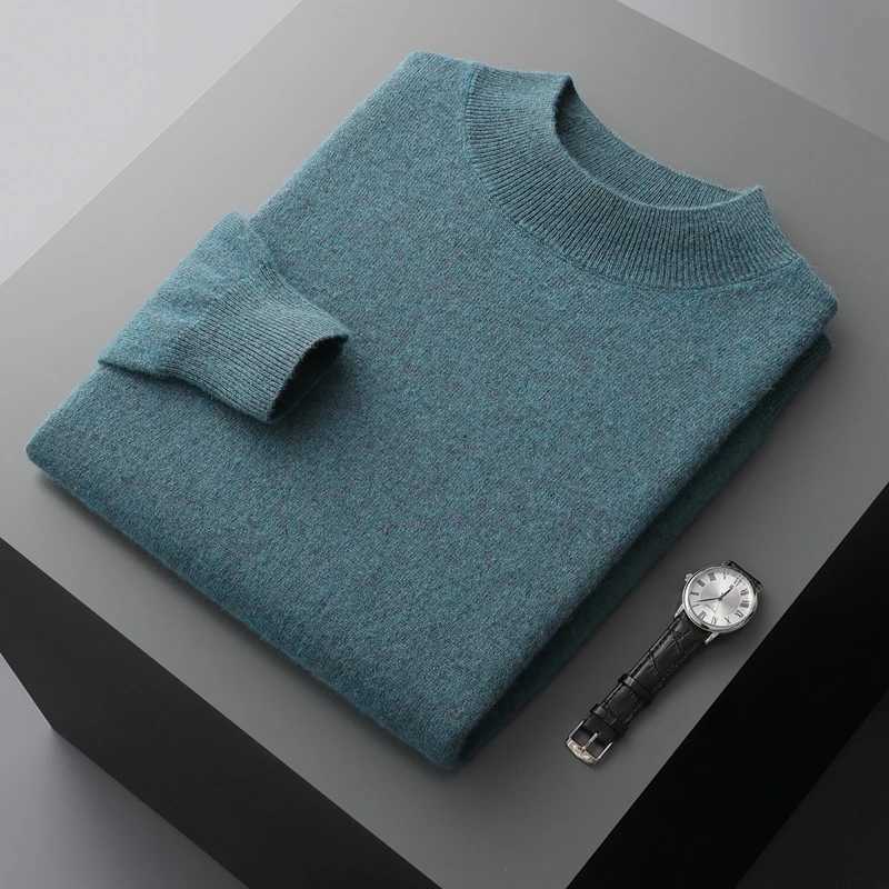 100 Pure Cashmere Sweater Mens Half High Collar Solid Color Pullover Fashion New Knit Undercoat Autumn and Winter Long SleeveXJ251210
