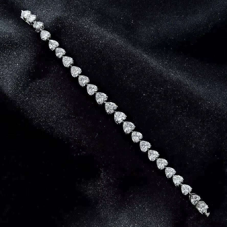 VOAINO Gift 18K 14K 9K gold Solid Color Heart Cut CVD HPHT Lab Grown VVS Moissanite Jewelry Tennis Chain Couple Bracelet