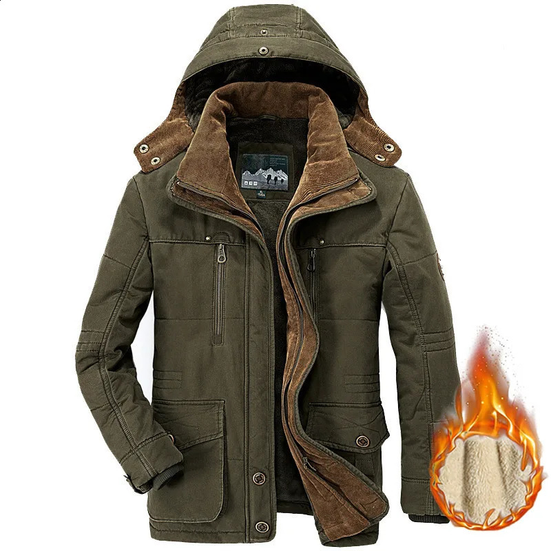 Mens Winter Jacket Parka Plus Velvet Thick Multi Pocket Jackets Solid Parkas Male Plus Size Windproof Fleece Warm Thick Coats251205