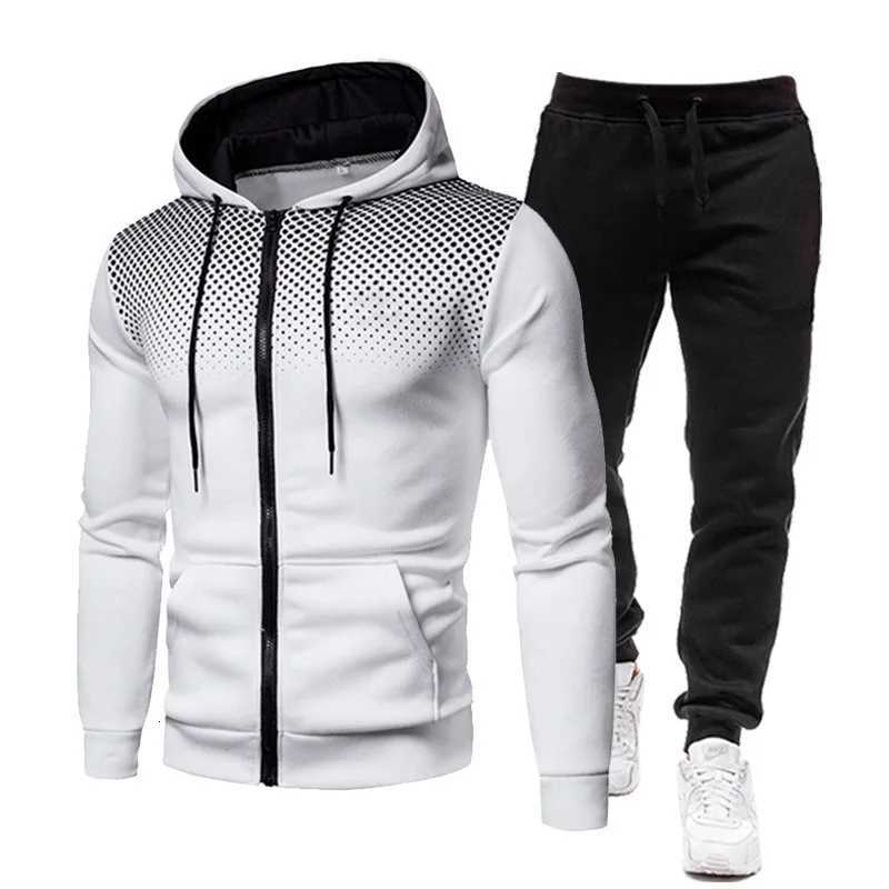 New Dot Printed Solid Color Zipper Sweatshirt in Autumn and Winter Thickened Mens Casual Sports Hooded Sweatshirt Suit M251210