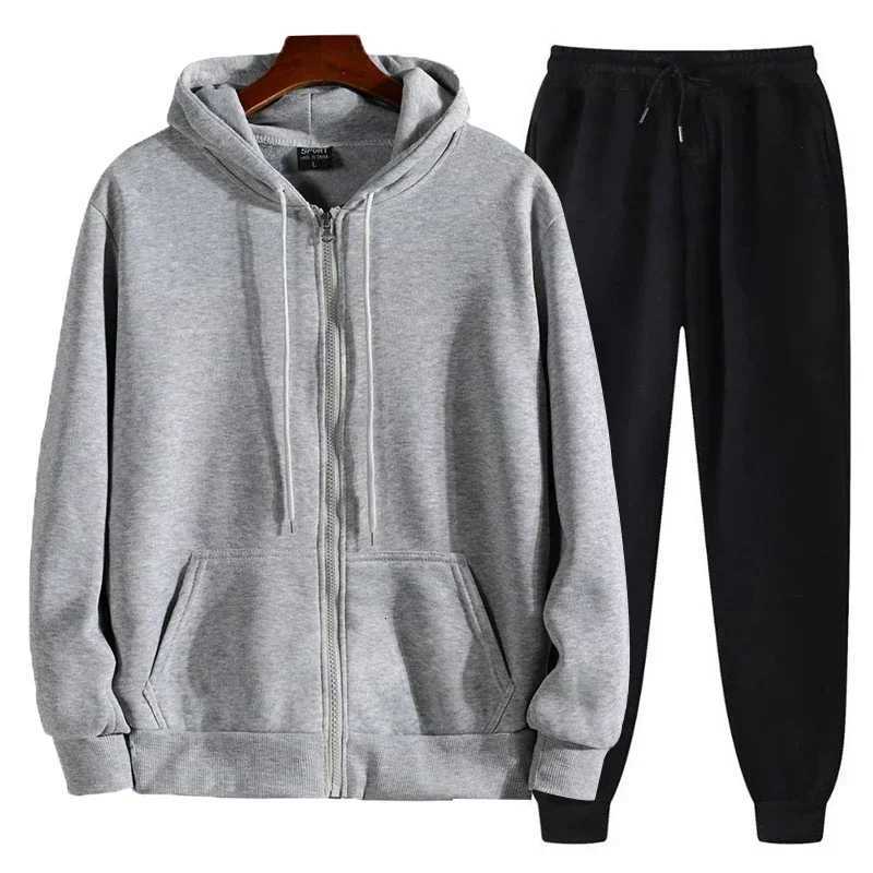 2024 Mens Solid Suits Zipper Hoodies Pants Spring Autumn Casual Fitness Sports Hot Elastic Male Clothes Outfit Drawsting Pants M251210