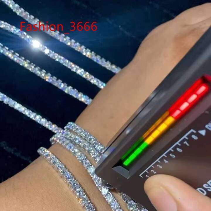 Hip Hop Iced 925 Sterling Silver Rhodium Plated 2mm 3mm 4mm 5mm VVS Moissanite Tennis Chain Necklace GRA Certified Pass Diamond
