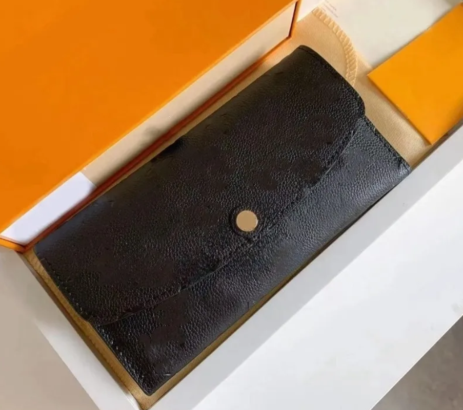 Black Wallet Long Purse Leather Card Holder With 62369 Fashion Buckle Handbag For Men And Women Long Card Holder Designer With Box 19X10cm Embossed