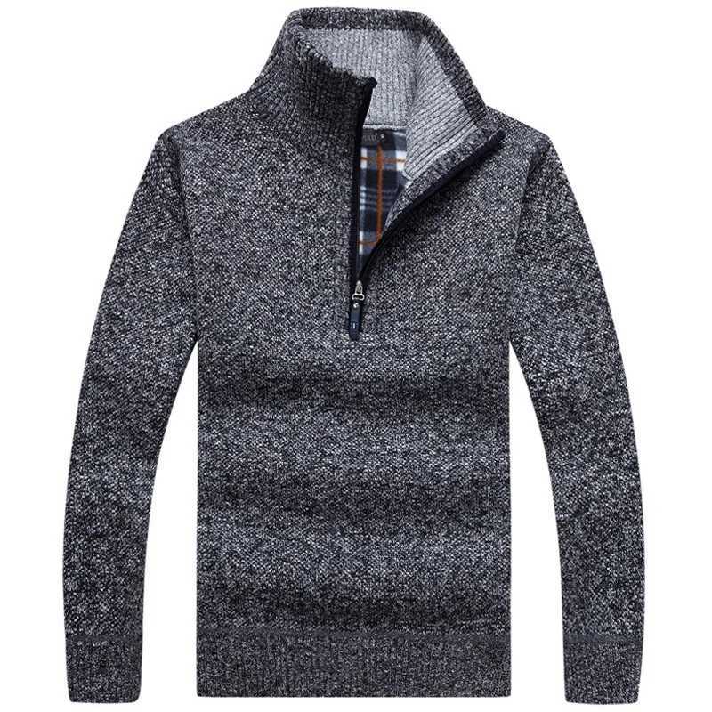 Autumn Mens Thick Warm Knitted Pullover Solid Long Sleeve Turtleneck Sweaters Half Zip Warm Fleece Winter Jumper Comfy ClothingXJ251210