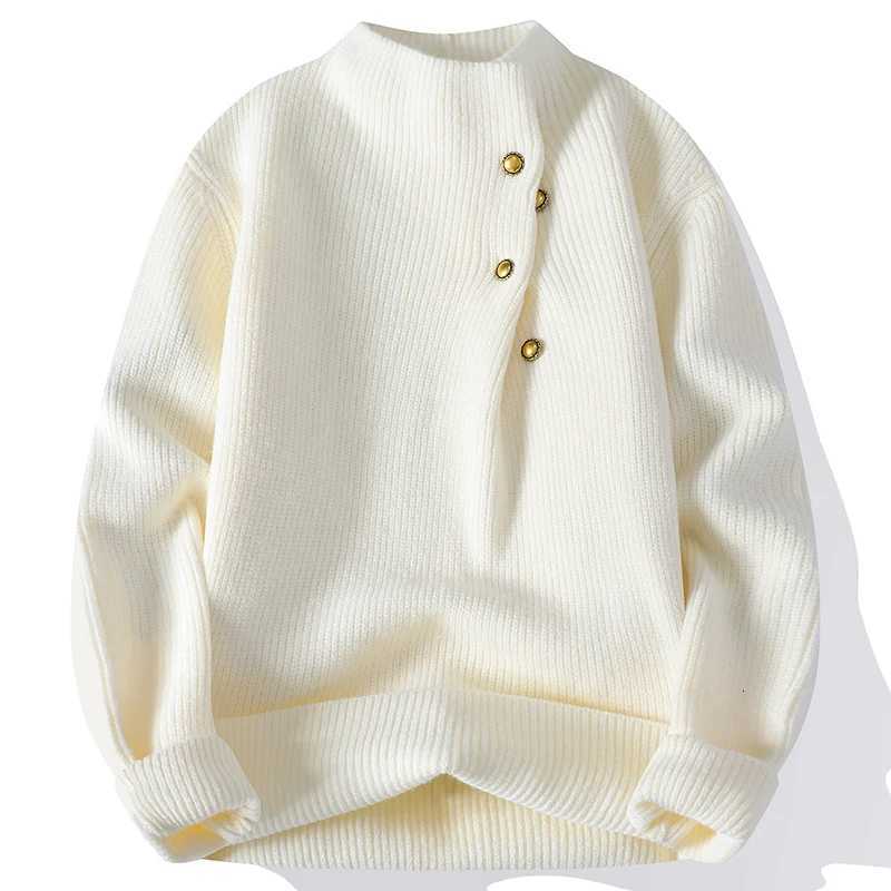 2025 Autumn Winter Basic Solid Colour Pullover Sweater Mens Knitted Sweater Button Design Knitted Top Soft Versatile SweaterXJ251210