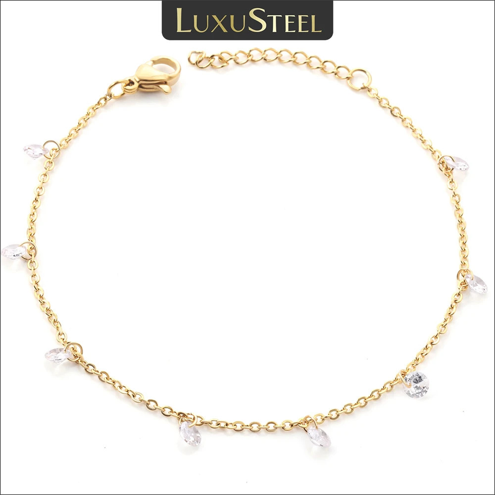 LUXUSTEEL Stainless Steel Bracelets For Women Gold Plated Silver Color Charm Cubic Zirconia Link Chain Pulsera Collier 251203