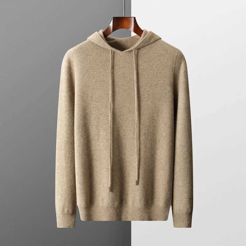 Mens 100 Merino Wool Sweater Hooded Collar Knitted Pullover Cashmere Sweatshirt Autumn Winter Casual Large Tops Long SleevedXJ251210