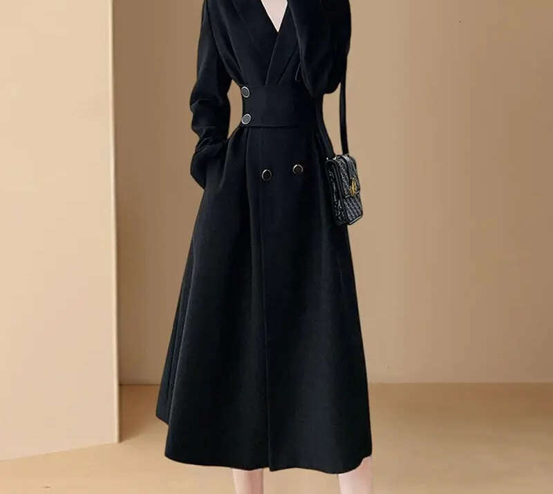 Women's Wear Windbreaker Jacket Dress High-End New Suit Spring Autumn Style Slim Minimalist Covering Solid Color Belly Small Black Skirt