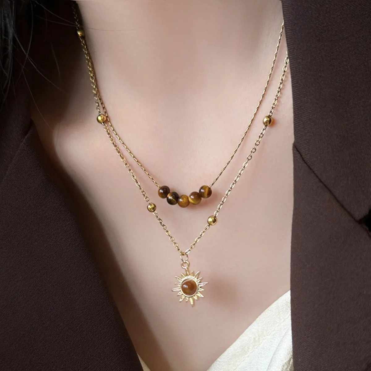 Gold Color Sun Pendant Necklaces Stainless Steel Layer Necklace Women Minimalism Style Jewelry Accessories Chain 251205