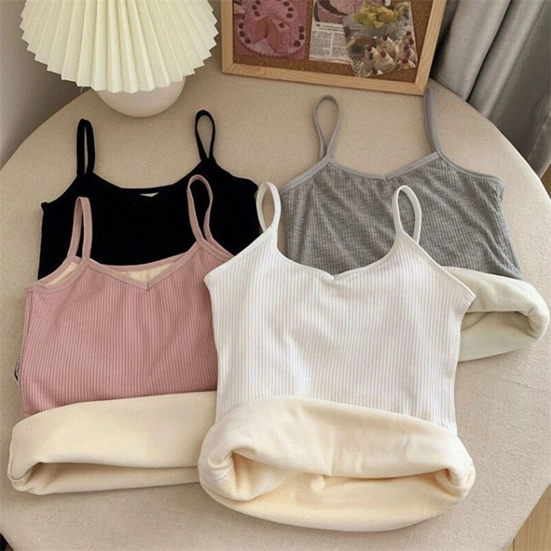 Women Winter Warm Underwear Solid Color Thermal Casual Nightwear Sexy Elasticity Female Thin Velvet T-shirt Sleeveless Tops251129ww