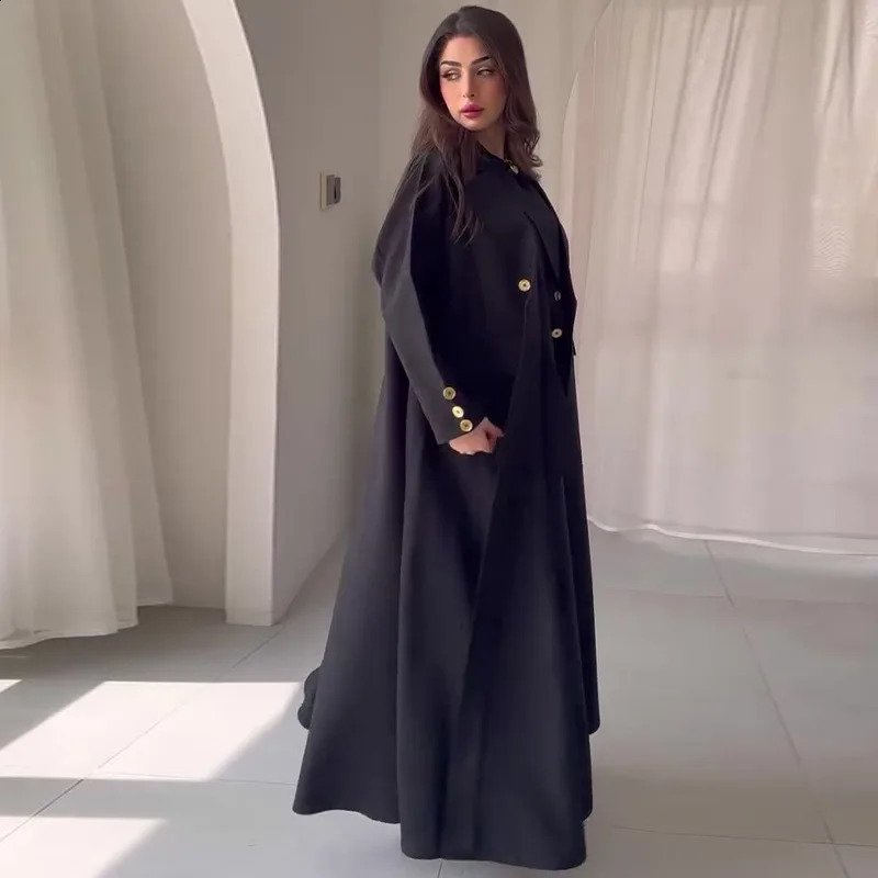 Womens British Style Lapel Slim Fit Long Length Jacket Autumn Winter Style Black Double Breasted Workwear Trench Coat 251204