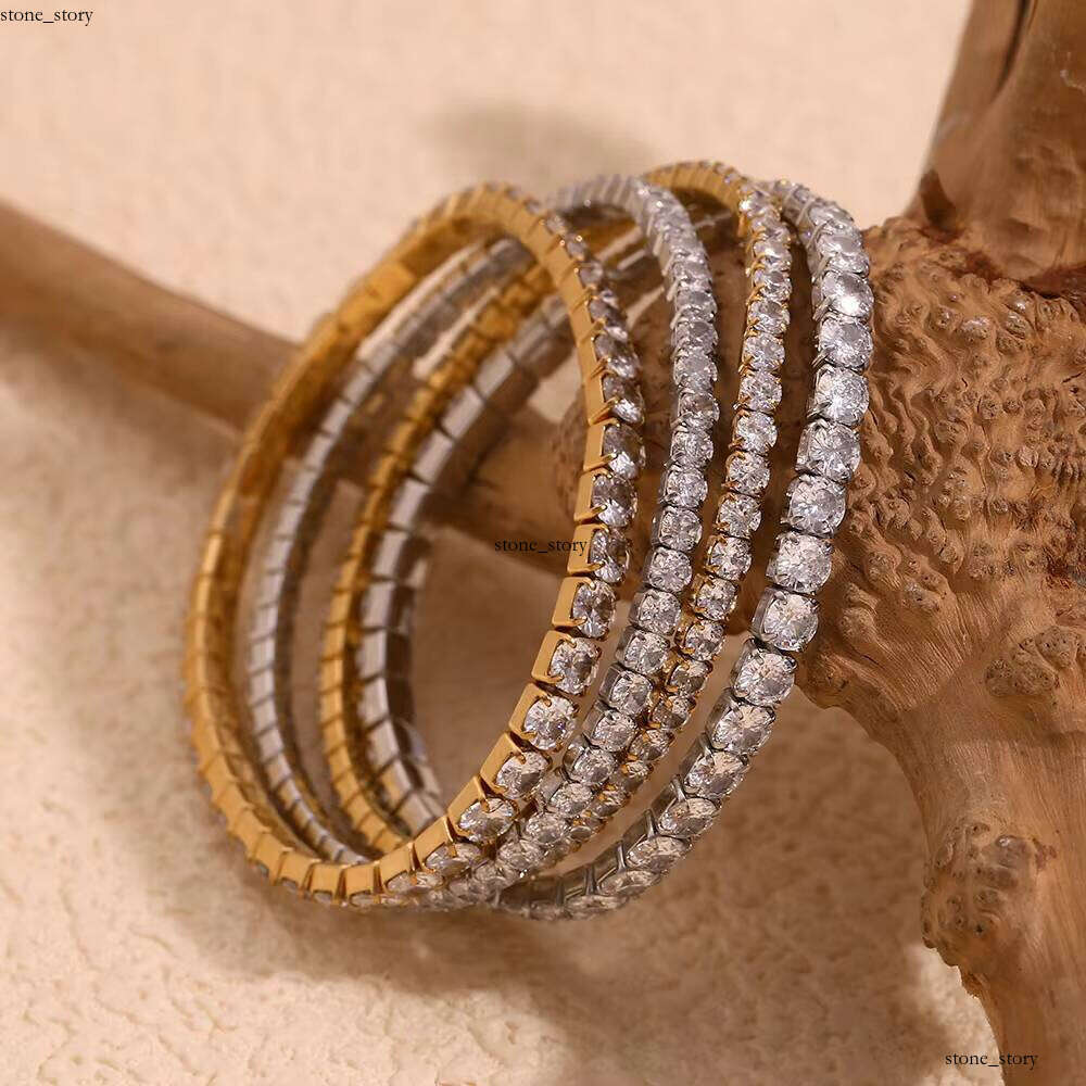 fashion Hip Hop Elastic Tennis Chain VVS Moissanite 18k Gold Plated Sterling Silver Bracelet