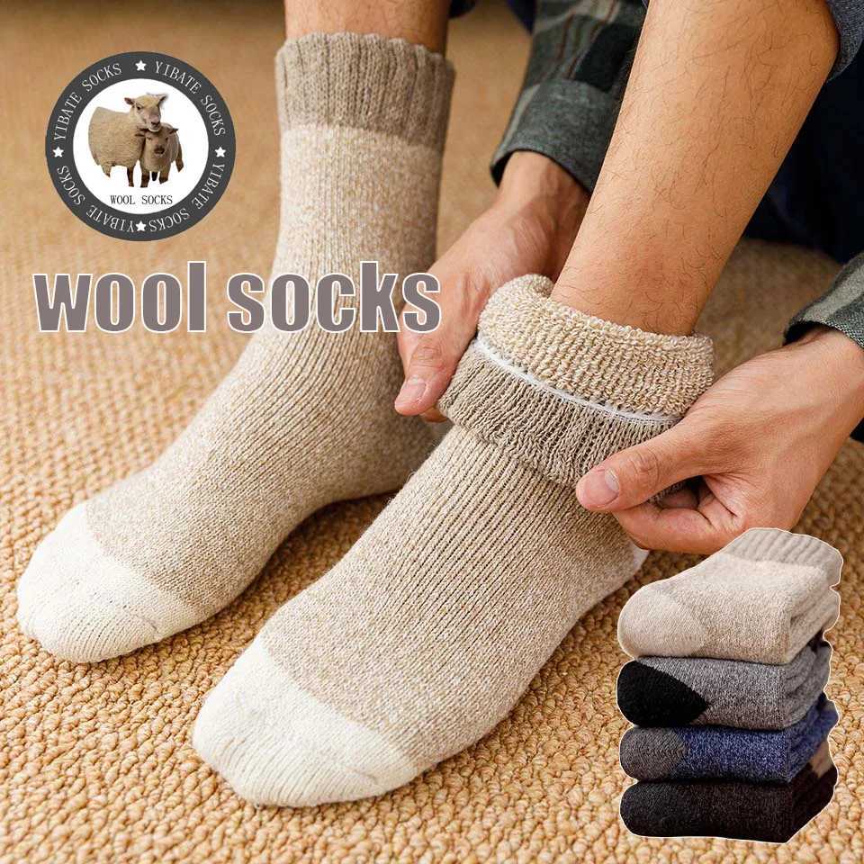 Winter Mens Thick Warm Wool Socks Harajuku Retro Merino Cashmere Socks High Quality Plus Size Casual Long Socks For Men 3 PairXJ251210