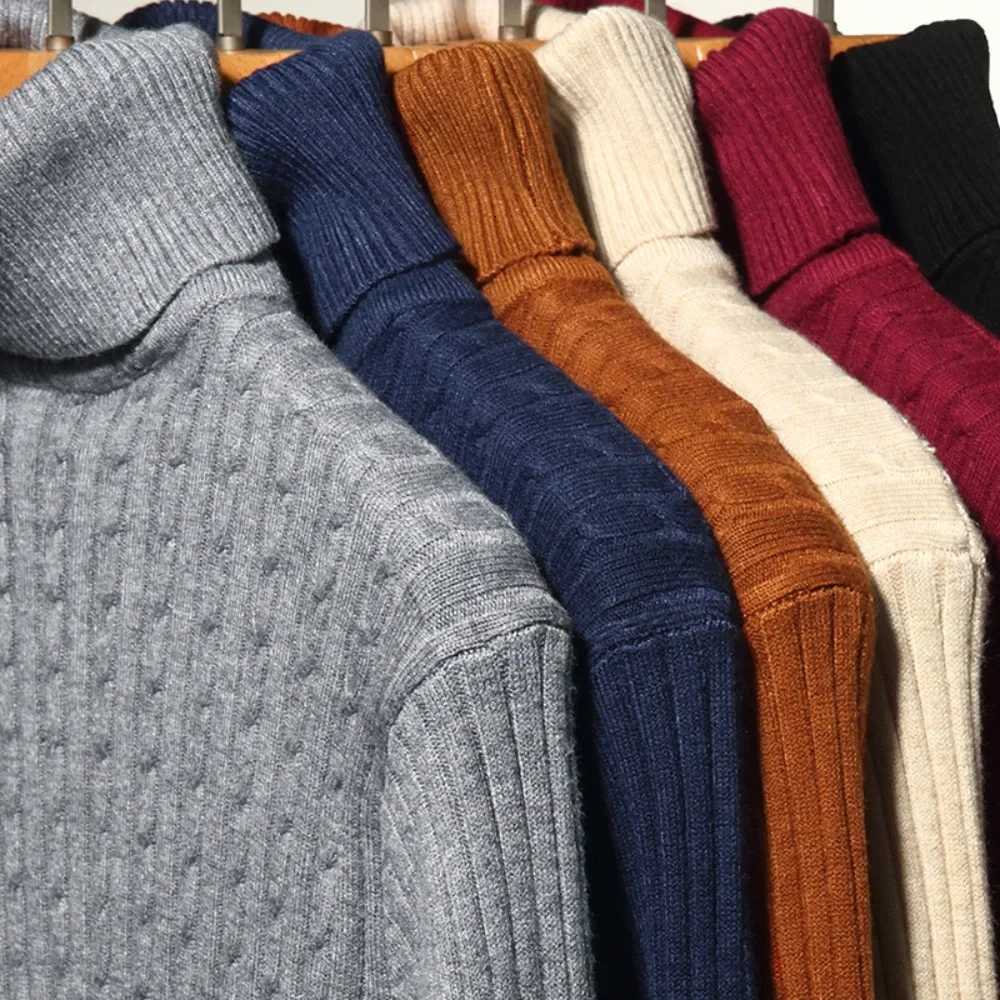 New Mens Turtleneck Sweaters Autumn Knitted Striped Streetwear Warm Long Sleeved Pullover Solid Color Basic Style Casual TopsXJ251210