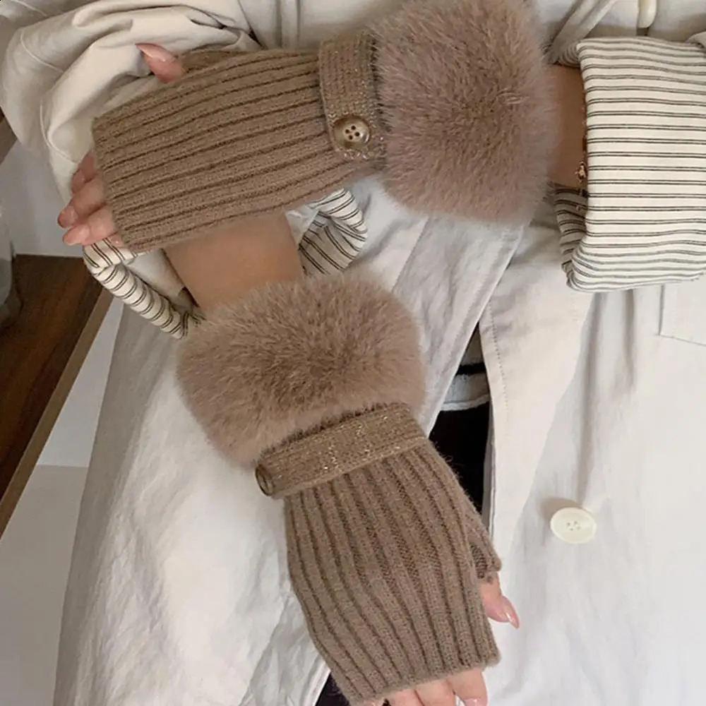 Fashion Student Half Finger Touch Screen Gloves Unisex Winter Thickened Warm Knitted Fingerless Cold Proof Gloves For Women Men 251209