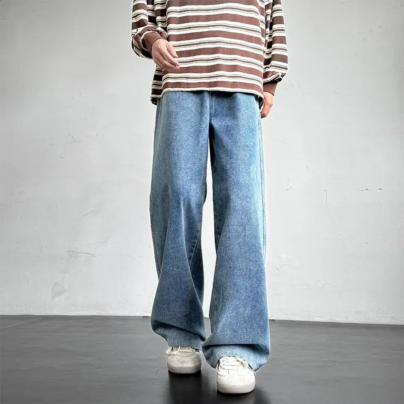 Mens Plus Size Fashionable Wide Leg Straight Leg Jeans Spring And Autumn Styles Floor Length Solid Color Loose Casual Pants 251205