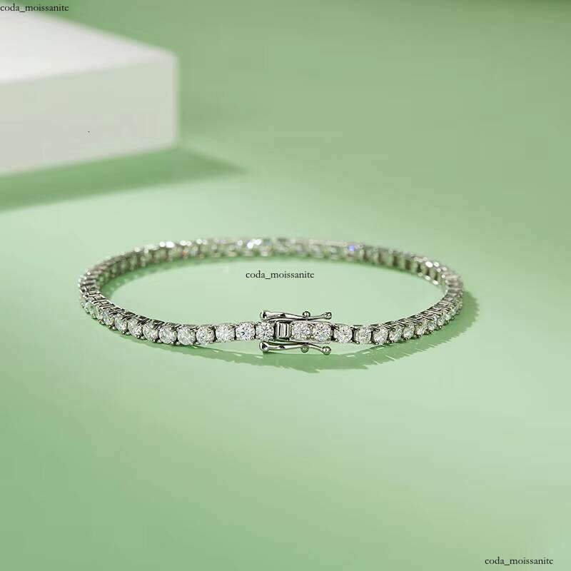Hip Hop 925 Sterling Silver Round Brilliant Cut 3mm 0.1ct VVS Silicon Stone VVS Moissanite Cluster Iced Out Men's Tennis Bracelet