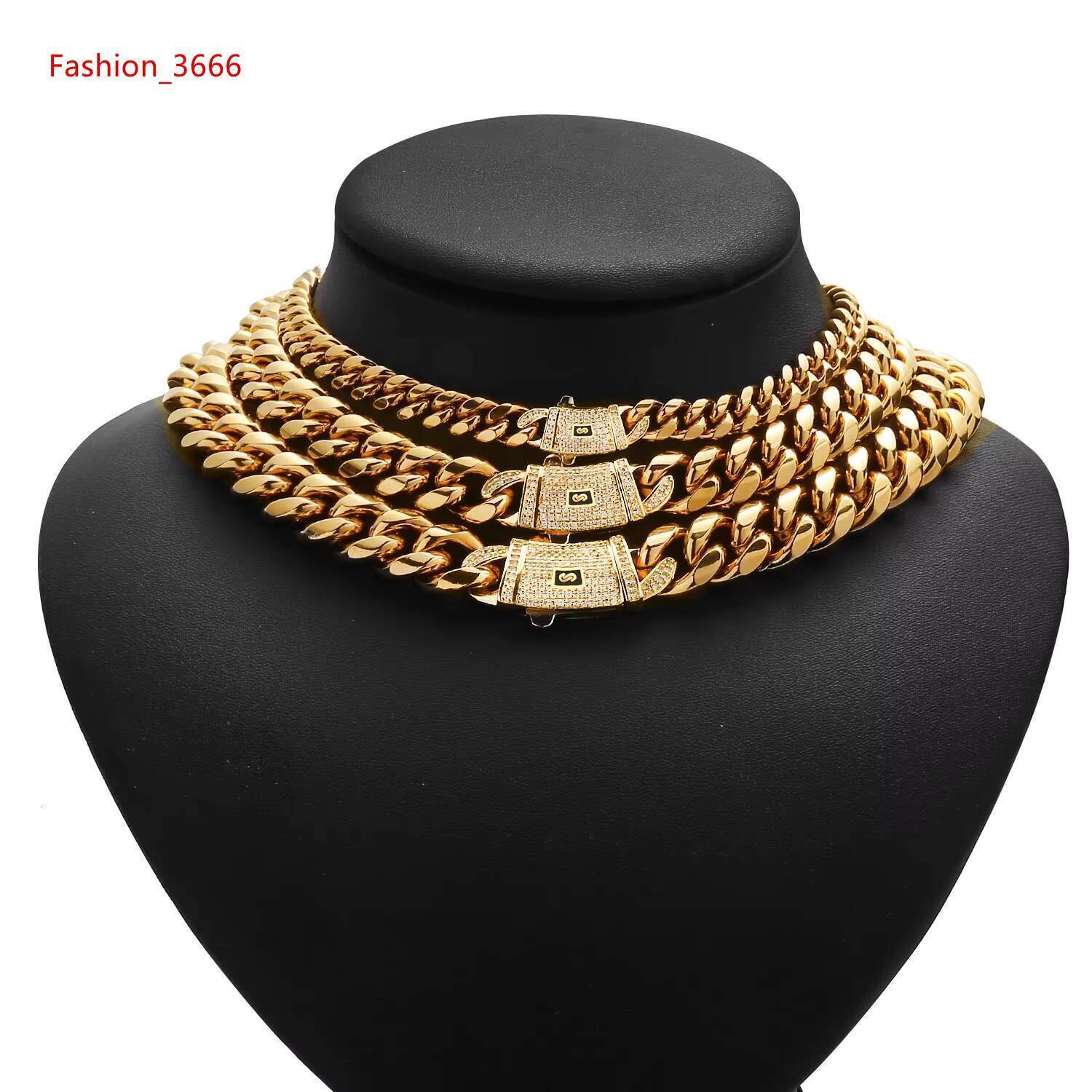 Stainless Steel Hip Hop Cuban Chains with Iced Out CZ Box Clasp Miami 18k Gold Cuban Necklace Tarnish Free Mens Punk Necklace