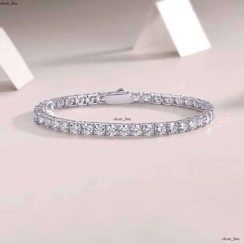 VVS Moissanite Filled Round Cut 4mm Silicon Stone 925 Silver Gold Plated Women's Fashion Jewelry Tennis Chain Bracelet