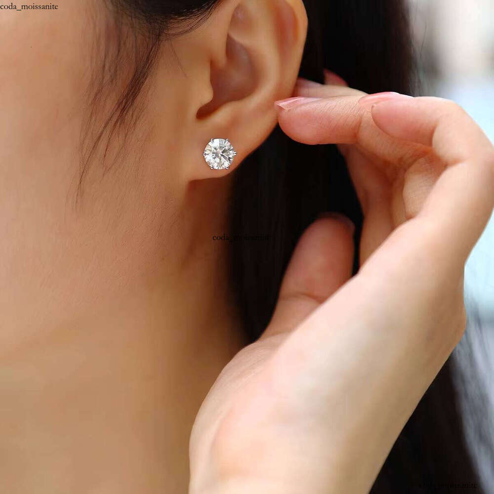 VVS Moissanite Zanlong 13176 1ct 2ct Fine Jewelry Luxury 6-Prong 18k White Gold Plated 925 Sterling Silver Chrysolite Earrings for Women