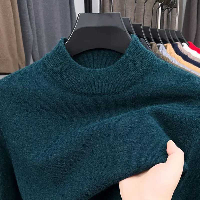 High Quality Winter Mens Thicken Sweater Mock Neck Simple Basic Skin-friendly Elasticity Pullovers Business Inner WearSweaterXJ251210