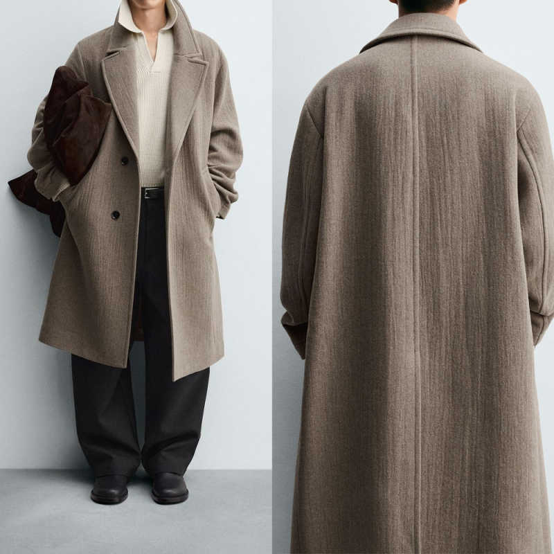Classic Men's Woolen Overcoat Peaked Lapel Single Breasted Autumn Winter Warm Coat Casual Daily Formal Occasion Clothing Customized
