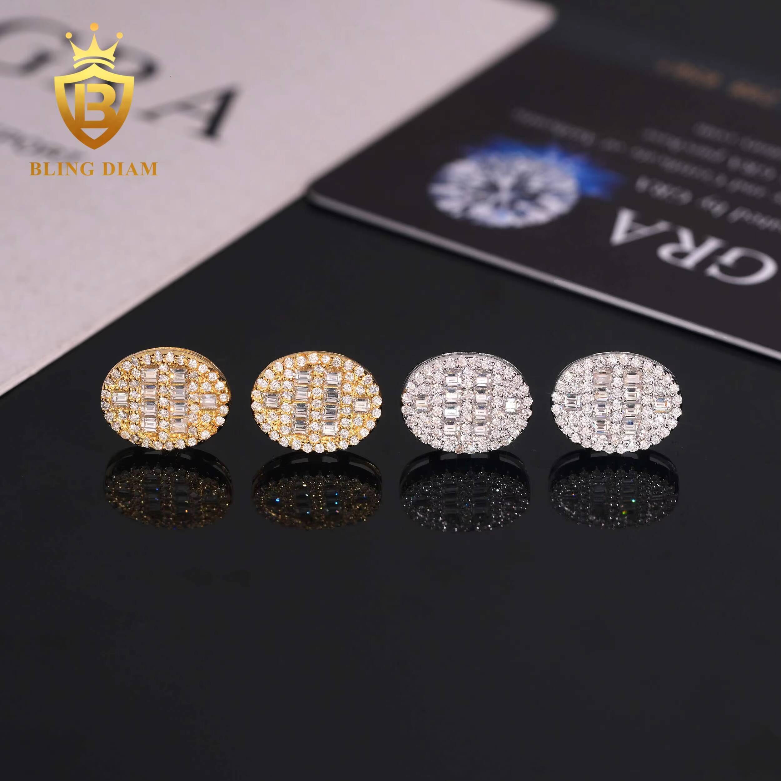 Wholesale Price Hip Hop Style Iced Out Jewelry 925 Sterling Silver Egg Shape Baguette Moissanite Earrings for Daily Life