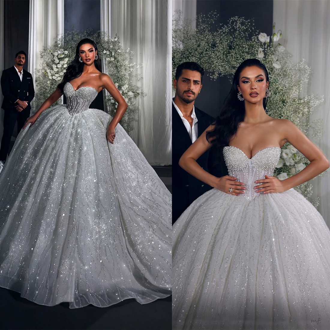 Exquisite Ball Gown Wedding Dress Sweetheart Neck Sleeveless Bridal Gowns Pearls Beaded Sequins Sweep Train Dresses Custom Made vestidos de novia
