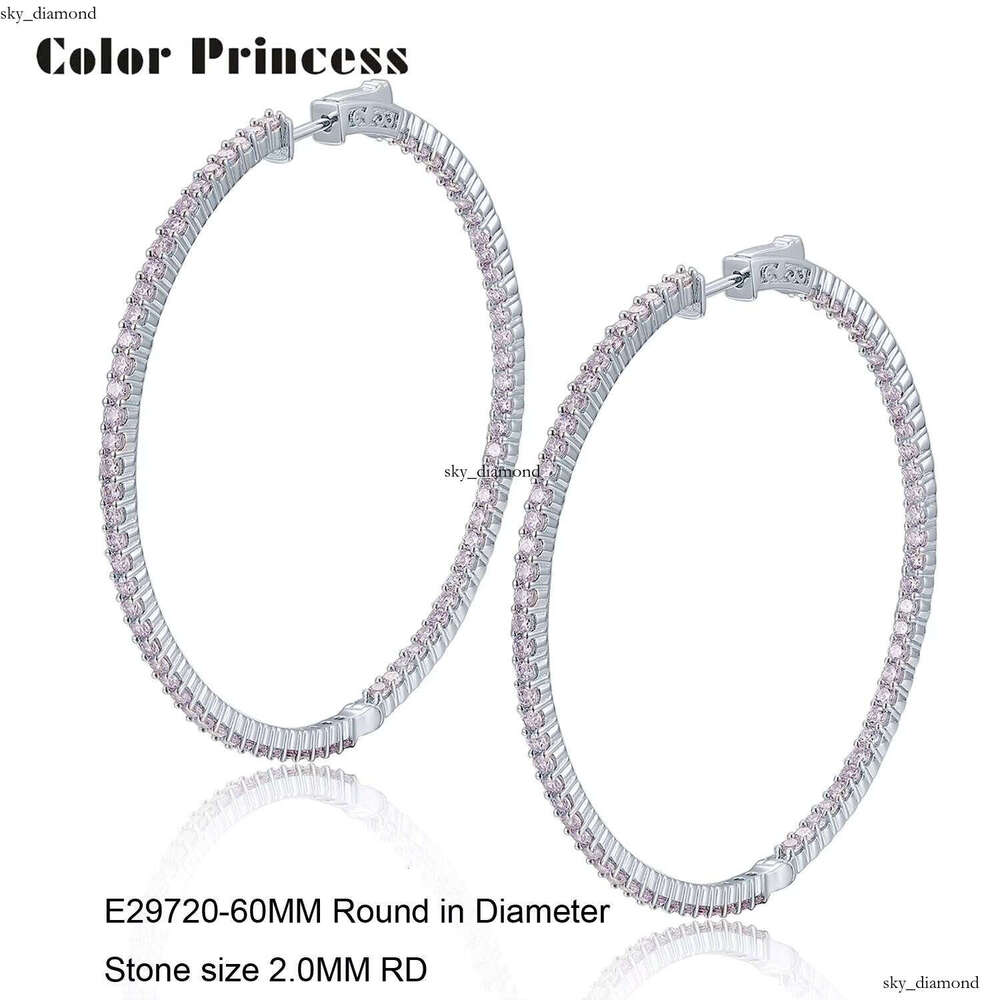 VVS Moissanite High Quality Rhodium Plated Lavender CZ Solid Color 925 Silver Hoop Earrings Jewelry