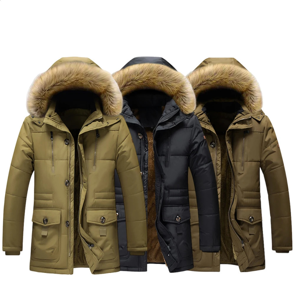 Mens leather coat with snow cap mens winter windproof leather coat 7XL -large outdoor windbreaker product in 2025251205