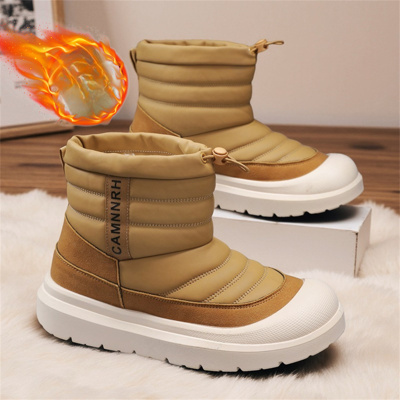 Fashionable men's work shoes luxurious outdoor leather boots wool lining warm cotton shoes thick sole raised down cold proof high top designer