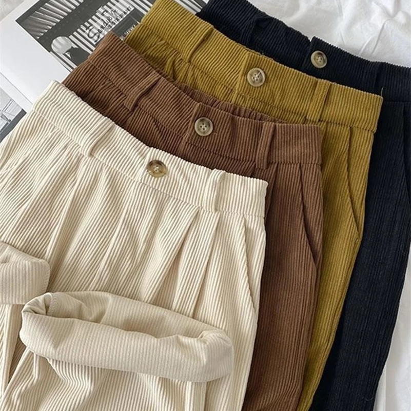 Vintage High Waist Corduroy Pants Women Spring Fall Straight Causal Full Length Trousers Korean Fashion All Match Black Pants251129ww