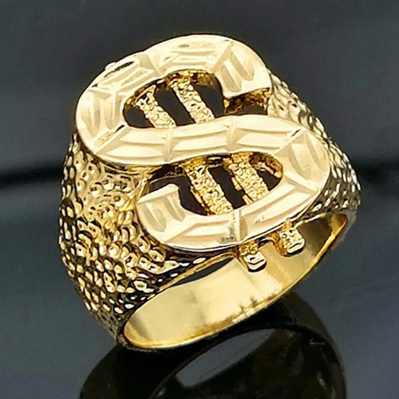 Trendy Fashion Gold Color Hip Hop Style Ring Dollar Sign Creative Mens Rock Style Ring Design Party Jewelry Accessories251209